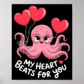 Octopus With Heart Lloons My Heart Beats For You V Poster (Vorne)