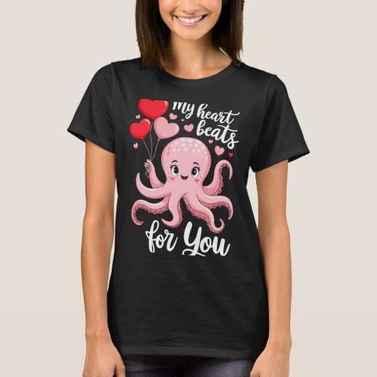 Octopus With Heart Lloons My Heart Beats For You V T-Shirt (Vorderseite)