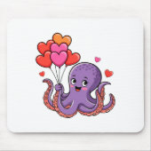 Octopus With Heart Lloons Valentine Day Mousepad (Vorne)