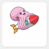 Octopus with Rocket Quadratischer Aufkleber (Vorderseite)