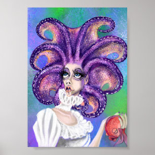 Octopus Woman and Goldfish Poster - Malerei