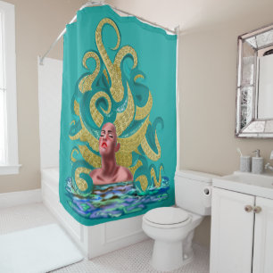 Octopus Woman Duschvorhang Gold Tentakel