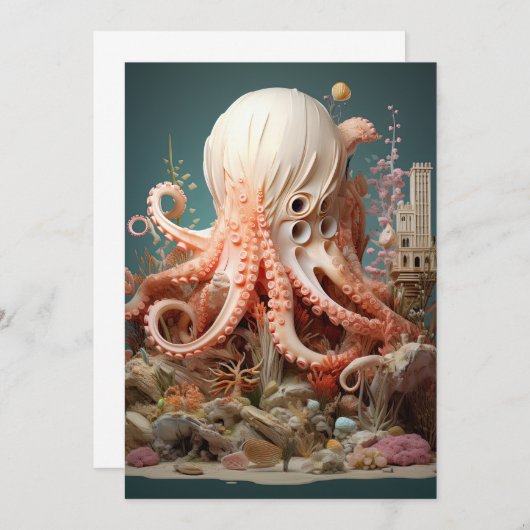 Octopus World Underwater Fantasy Ocean Abstrakt Einladung (Vorne/Hinten)