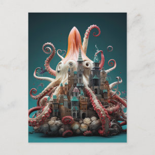Octopus World Underwater Fantasy Ocean Abstrakt Postkarte