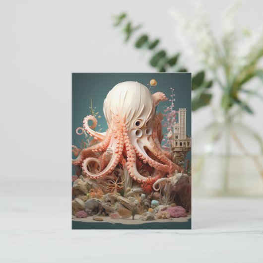 Octopus World Underwater Fantasy Ocean Abstrakt Postkarte (Stehend Vorderseite)