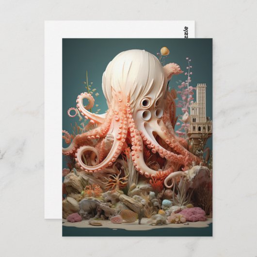 Octopus World Underwater Fantasy Ocean Abstrakt Postkarte (Vorne/Hinten)