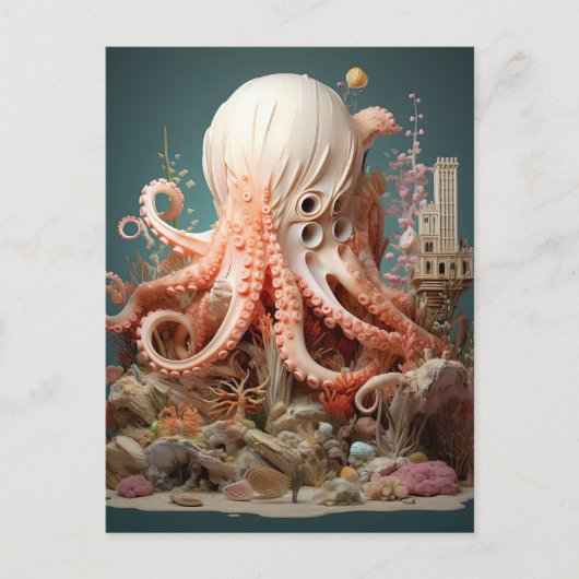 Octopus World Underwater Fantasy Ocean Abstrakt Postkarte (Vorderseite)