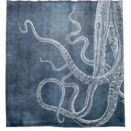 Octopus - Zweifarbiges Blau verblasstes Denim Wass Duschvorhang