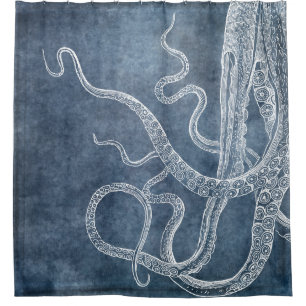 Octopus - Zweifarbiges Blau verblasstes Denim Wass Duschvorhang