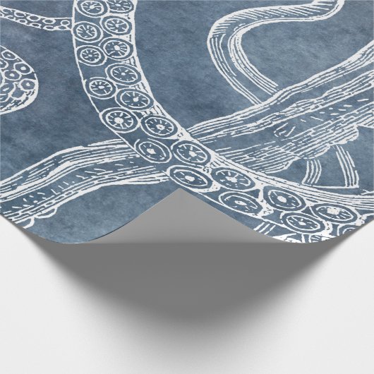 Octopus - Zweifarbiges Blau verblasstes Denim Wass Geschenkpapier (Ecke)