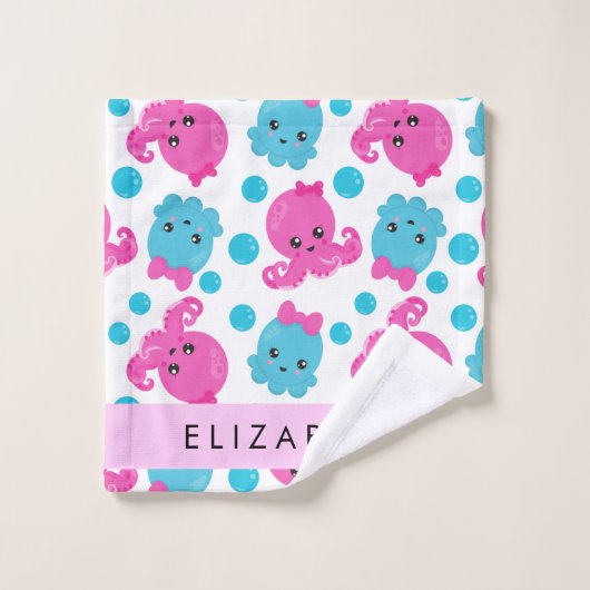 Octopusmuster, Niedlicher Kraken, Meer, Ihr Name Badhandtuch Set (Waschlappen)