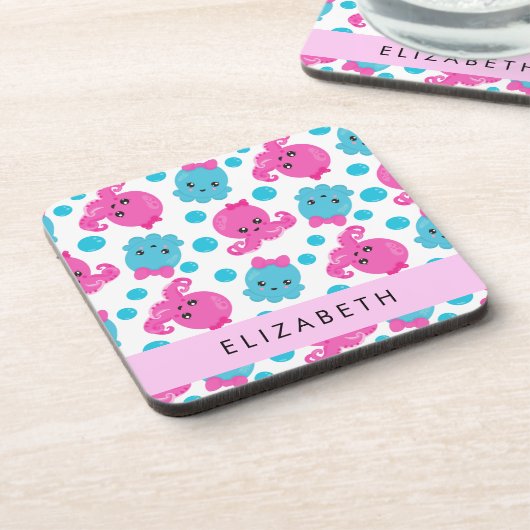 Octopusmuster, Niedlicher Kraken, Meer, Ihr Name Getränkeuntersetzer (Linke Seite)