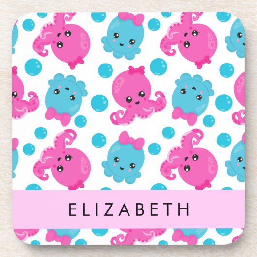 Octopusmuster, Niedlicher Kraken, Meer, Ihr Name Getränkeuntersetzer (Vorderseite)