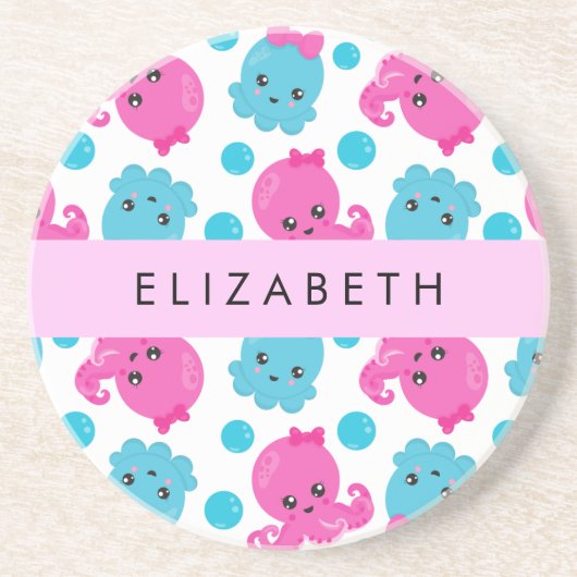 Octopusmuster, Niedlicher Kraken, Meer, Ihr Name Getränkeuntersetzer (Vorne)