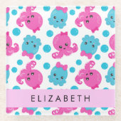 Octopusmuster, Niedlicher Kraken, Meer, Ihr Name Glasuntersetzer (Vorderseite)