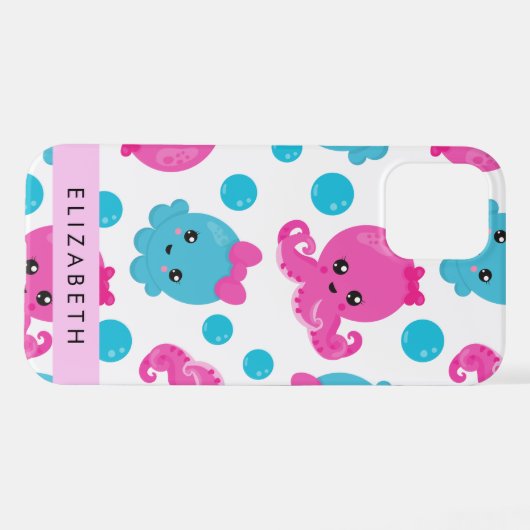 Octopusmuster, Niedlicher Kraken, Meer, Ihr Name iPhone Hülle (Rückseite (Horizontal))