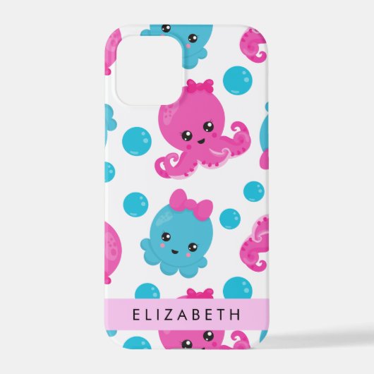 Octopusmuster, Niedlicher Kraken, Meer, Ihr Name iPhone Hülle (Rückseite)