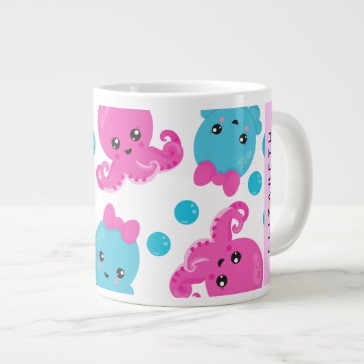 Octopusmuster, Niedlicher Kraken, Meer, Ihr Name Jumbo-Tasse (Vorderseite Rechts)