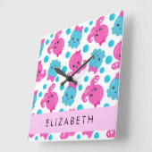 Octopusmuster, Niedlicher Kraken, Meer, Ihr Name Quadratische Wanduhr (Winkel)