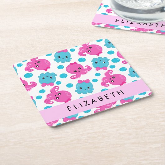 Octopusmuster, Niedlicher Kraken, Meer, Ihr Name Rechteckiger Pappuntersetzer (angewinkelt)