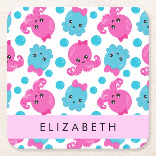 Octopusmuster, Niedlicher Kraken, Meer, Ihr Name Rechteckiger Pappuntersetzer (Vorderseite)