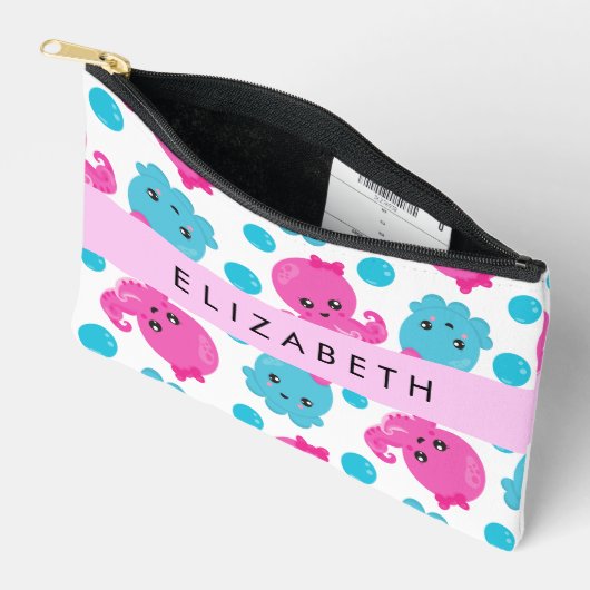 Octopusmuster, Niedlicher Kraken, Meer, Ihr Name Zubehörtasche (Offen)
