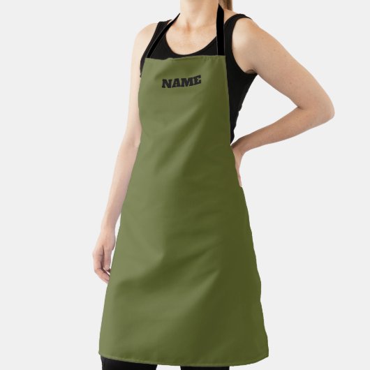 OD Green cooking apron with custom name Schürze (InSitu)