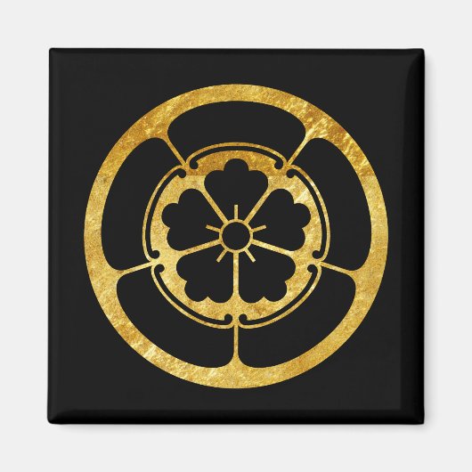 Oda Mon Japanischer Samurai-Clan Gold auf schwarz Magnet (Vorne)