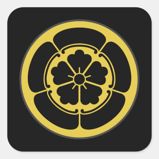 Oda Mon Japanischer Samurai-Clan Gold auf schwarz Quadratischer Aufkleber (Vorderseite)