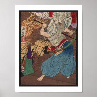 Oda Nobunaga kämpft gegen Samurai um 1800 japanisc Poster