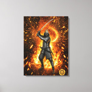 Oda Nobunaga Samurai-Rüstung in Flammen 18x24 Leinwanddruck