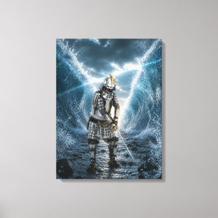 Oda Nobunaga Samurai-Rüstung in Meereswellen 18x24 Leinwanddruck