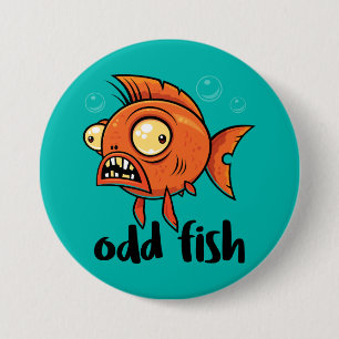 Odd Fish Quirky Funny Orange Goldfish Cartoon Button