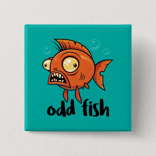 Odd Fish Quirky Funny Orange Goldfish Cartoon Button (Vorderseite)
