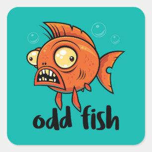 Odd Fish Quirky Funny Orange Goldfish Cartoon Quadratischer Aufkleber