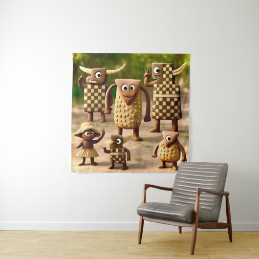 Odd Friends - Forest Schachbrett & Dots Clan Poste Wandteppich (Beispiel)