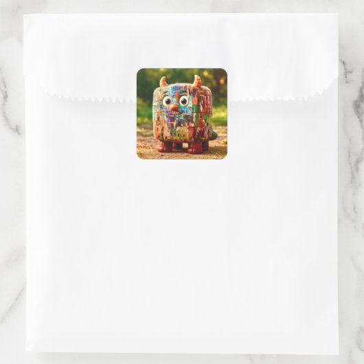 Odd Friends - Patchwork Cube Monster Poster Quadratischer Aufkleber (Tasche)