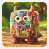 Odd Friends - Patchwork Cube Monster Poster Quadratischer Aufkleber (Vorderseite)