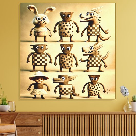 Odd Friends - Schachbrett & Dots Creature Family P Leinwanddruck (Insitu (Wohnzimmer))