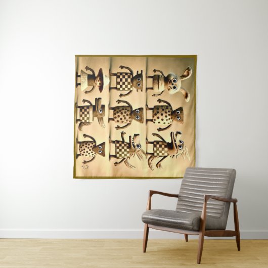 Odd Friends - Schachbrett & Dots Creature Family P Wandteppich (Beispiel (Horizontal))