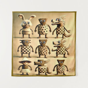 Odd Friends - Schachbrett & Dots Creature Family P Wandteppich