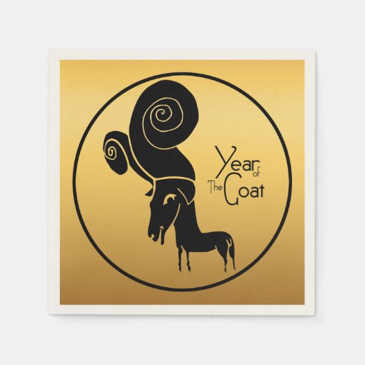 Odd Gold Ram Goat Chinese Year Zodiac Paper Napkin Serviette (Vorderseite)