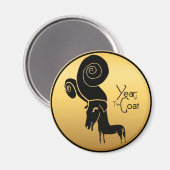 Odd Gold Ram Goat Chinese Year Zodiac Round Magnet (Vorderseite/Rückseite)