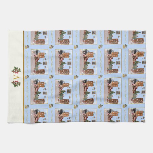 Ode an den Nutcracker Blue Scene Elfenbeinakzent Geschirrtuch (Horizontal)