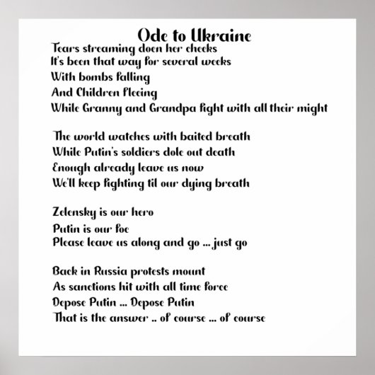Ode an die Ukraine Gedicht über den Mut der Ukrain Poster (Vorne)