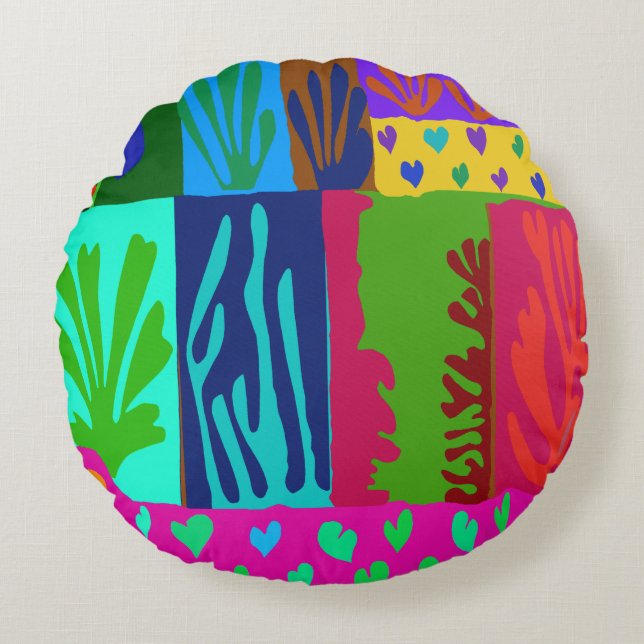 Ode an Matisse Collage Rundes Kissen (Vorderseite)