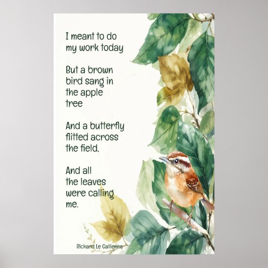 Ode to Spring Gedicht mit Brown Bird Wren Poster (Vorne)