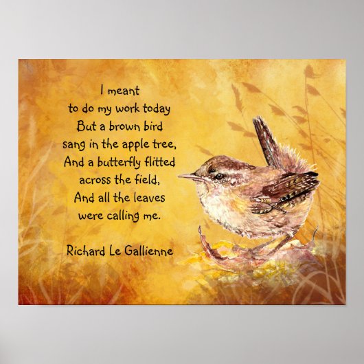 Ode to Spring Gedicht mit Brown Bird Wren Poster (Vorne)