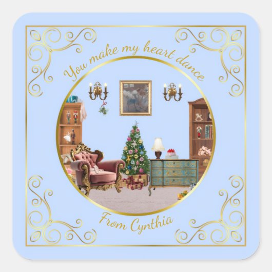 Ode to The Nutcracker Ballet Blue Tile Quadratischer Aufkleber (Vorderseite)