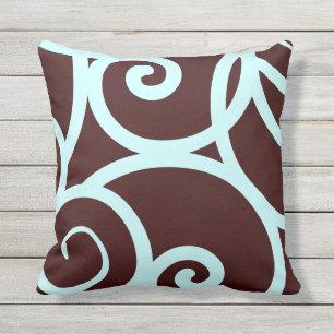 oder aquamarines und braunes abstraktes kissen für draußen